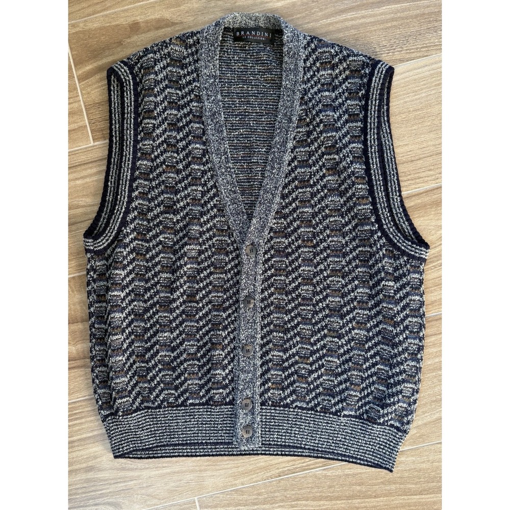 Vintage 90s Brandini‎ Wool Cardigan Sweater Vest Men's XL Geometric Grandpa Core